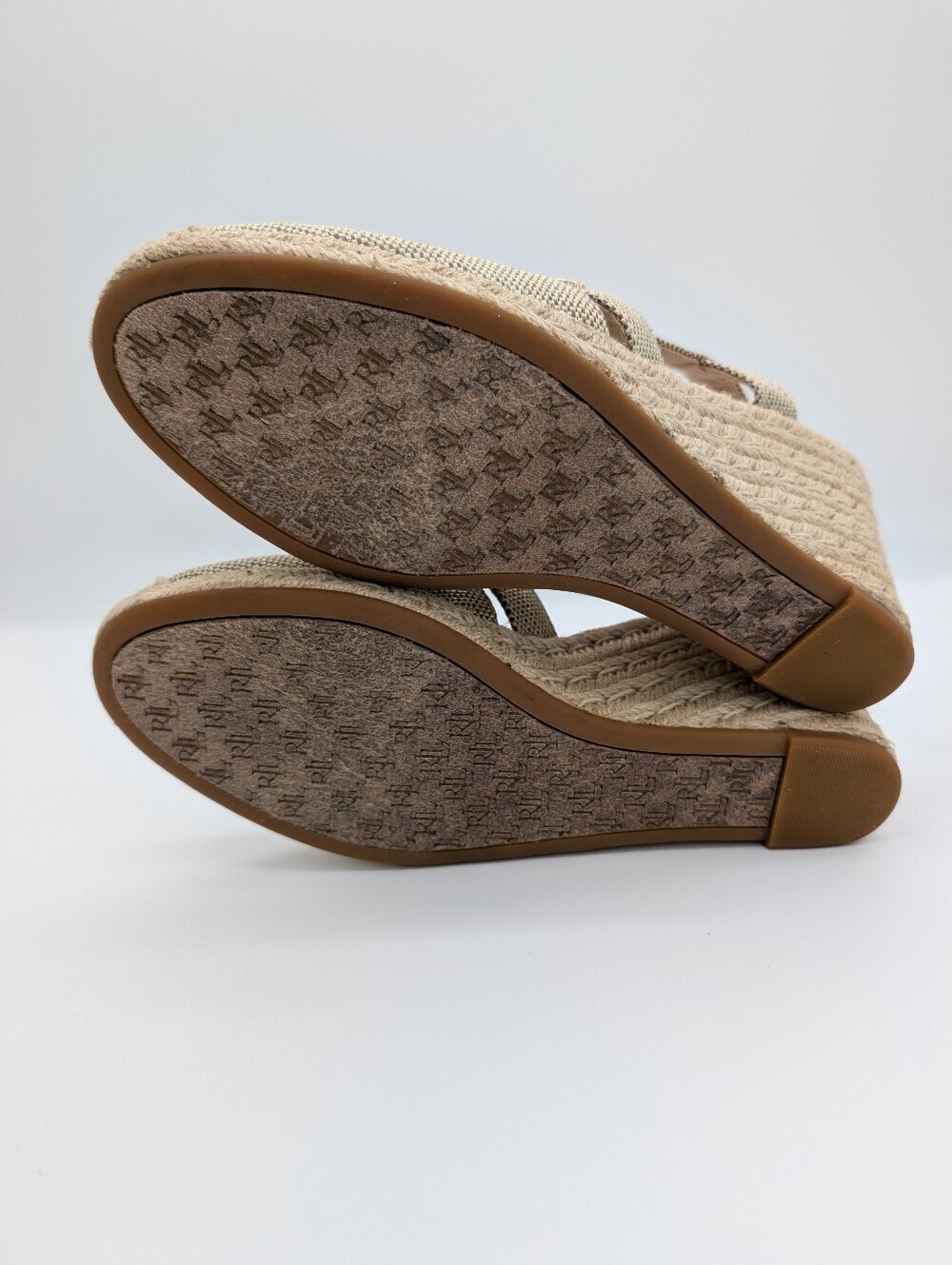 Lauren Ralph Lauren Penelopie Slingback Wedge Heel Espadrille Beige Gold US 9B - Picture 8 of 10